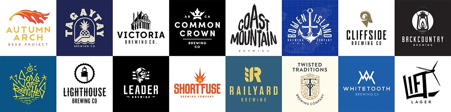 A collection of brewery logos designed by Hired Guns Creative