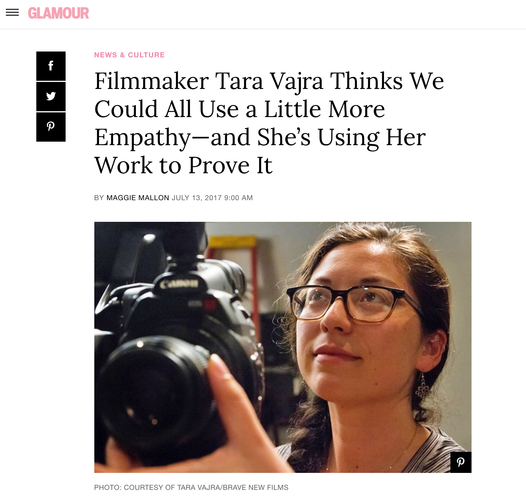Recent write up in Glamour magazine for my film "40 Strangers 50 Questions"