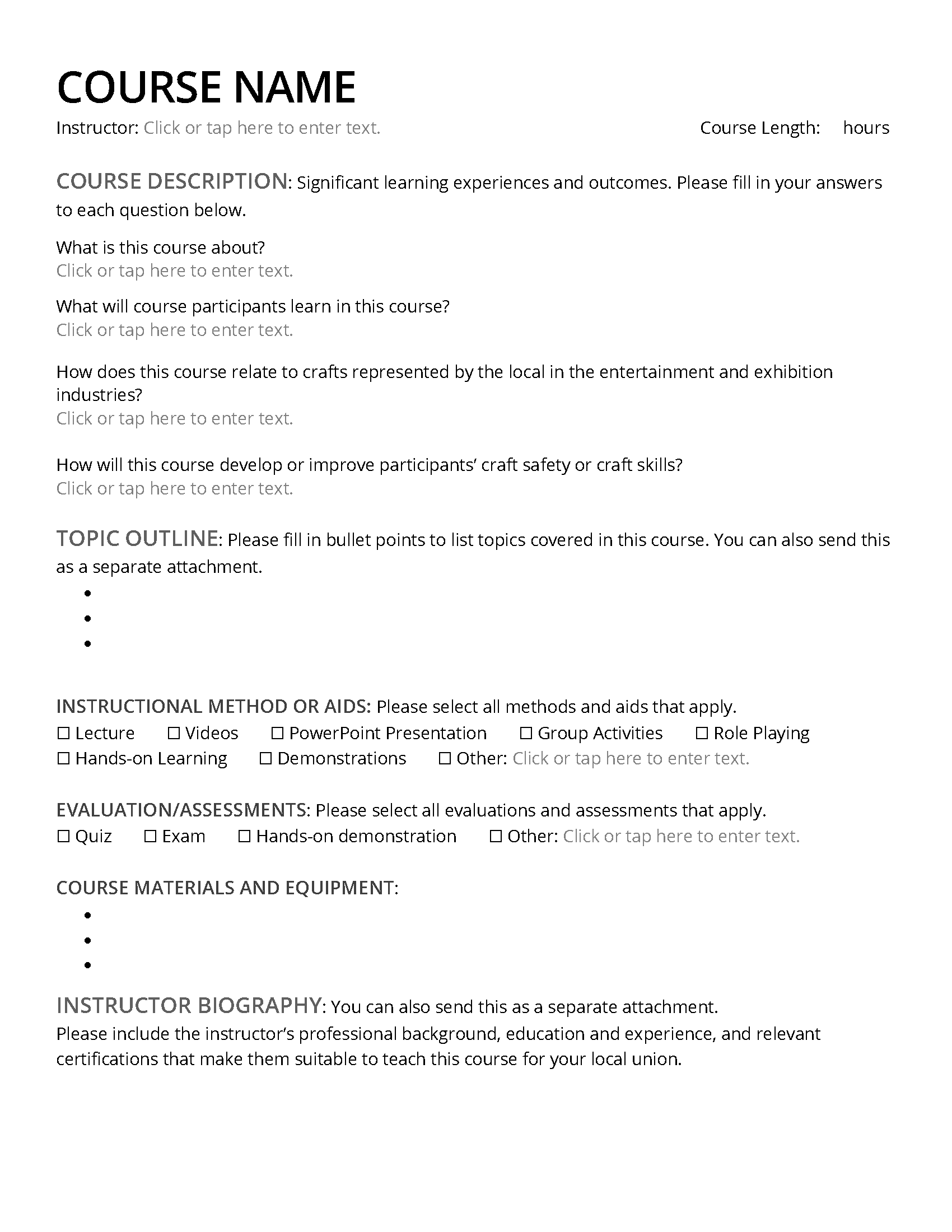 Course Templates — IATSE Training Trust Fund Course Templates — IATSE Training Trust Fund