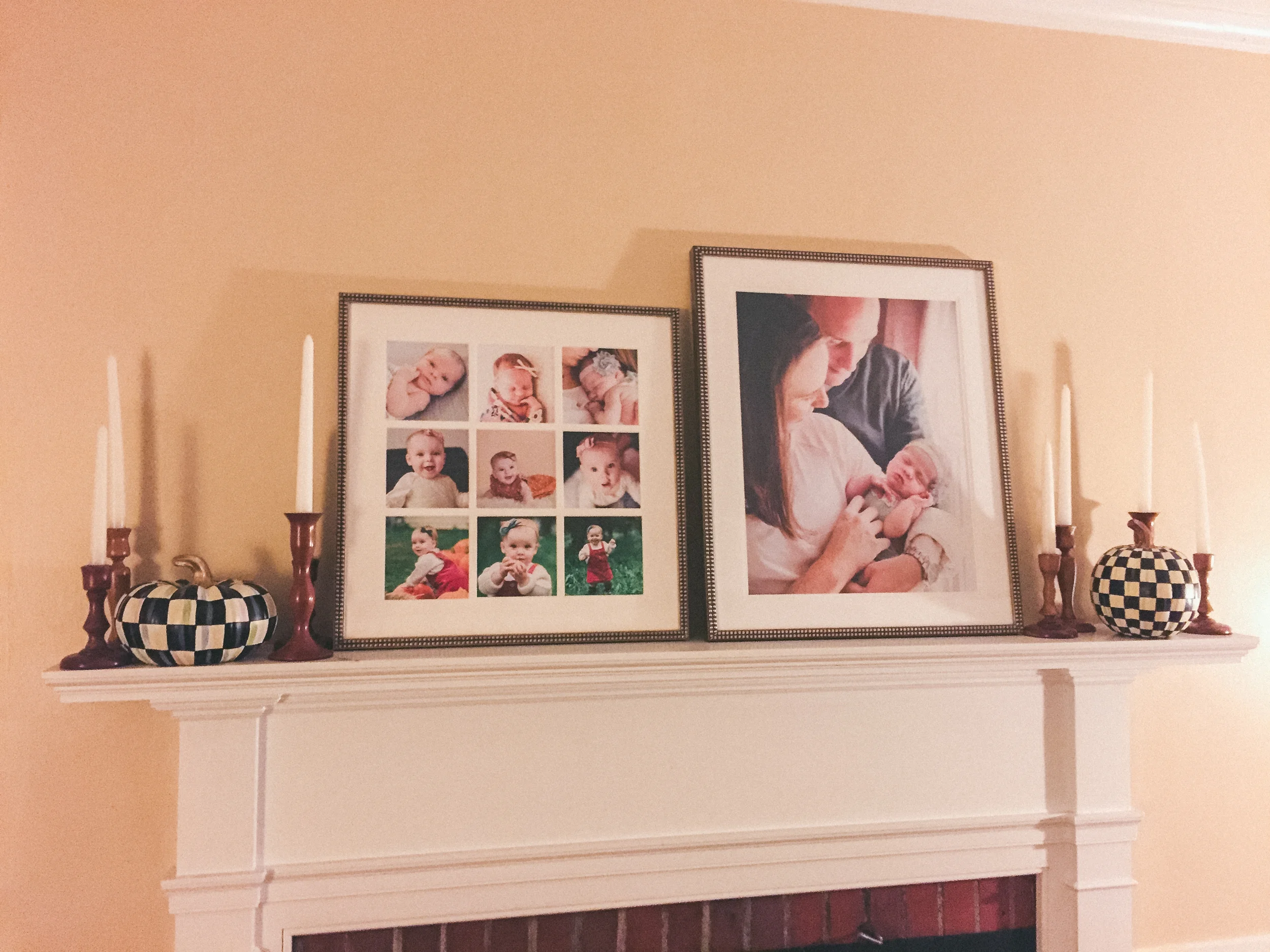 Baby Plan clients Amy and Matt sent me this snapshot of their gorgeous mantle at home, decorated with framed portraits from their Baby Plan sessions!