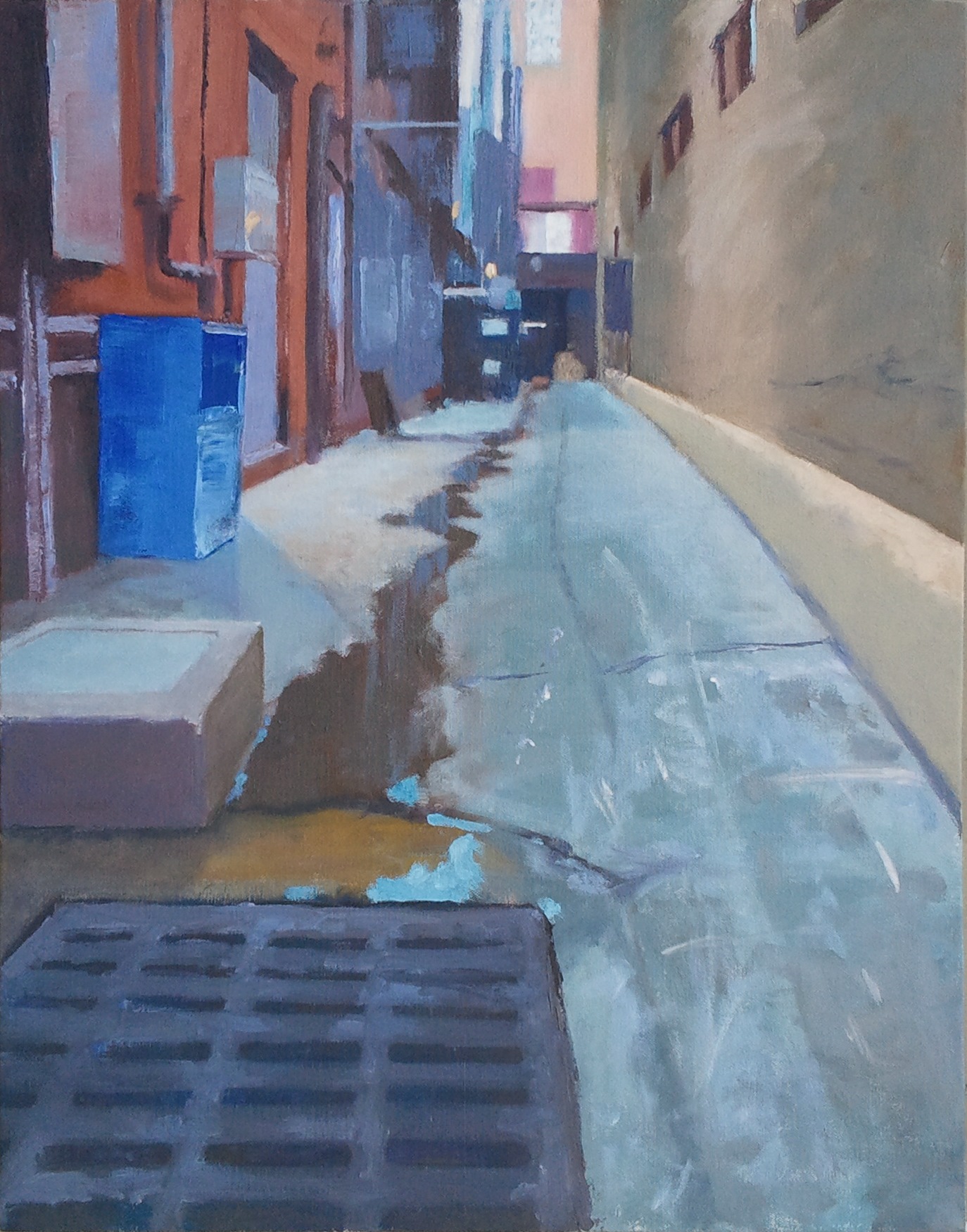  "Alley, Blue Box," 22"x28", oil on canvas (sold) 