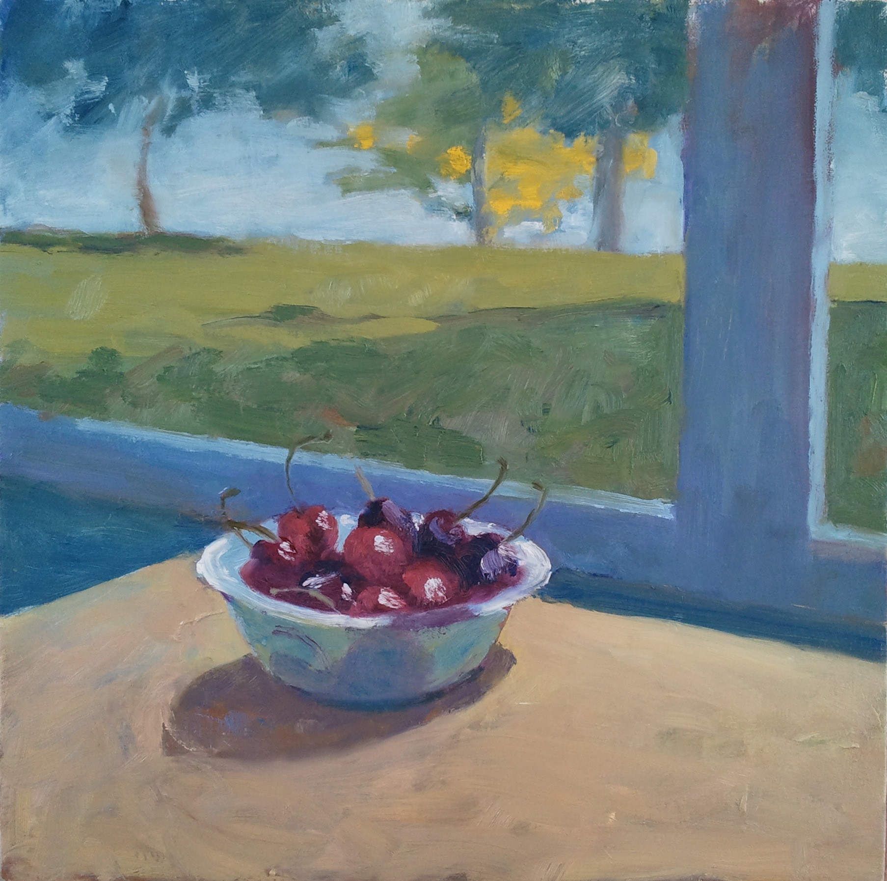 "Cherries by a Window," 16"x16", oil on canvas.  (SOLD)