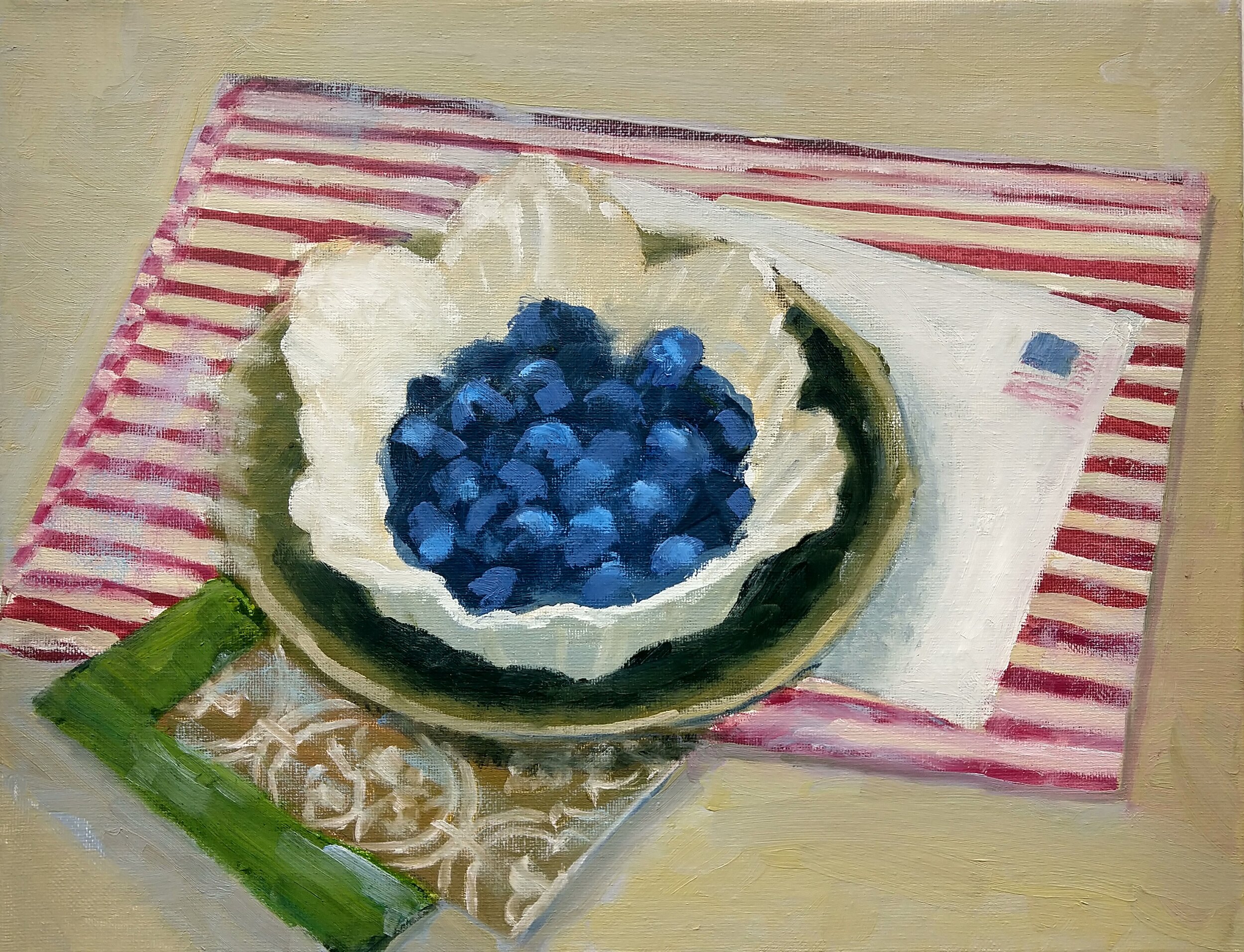 Blueberries in a Bowl on Red & White Striped Cloth