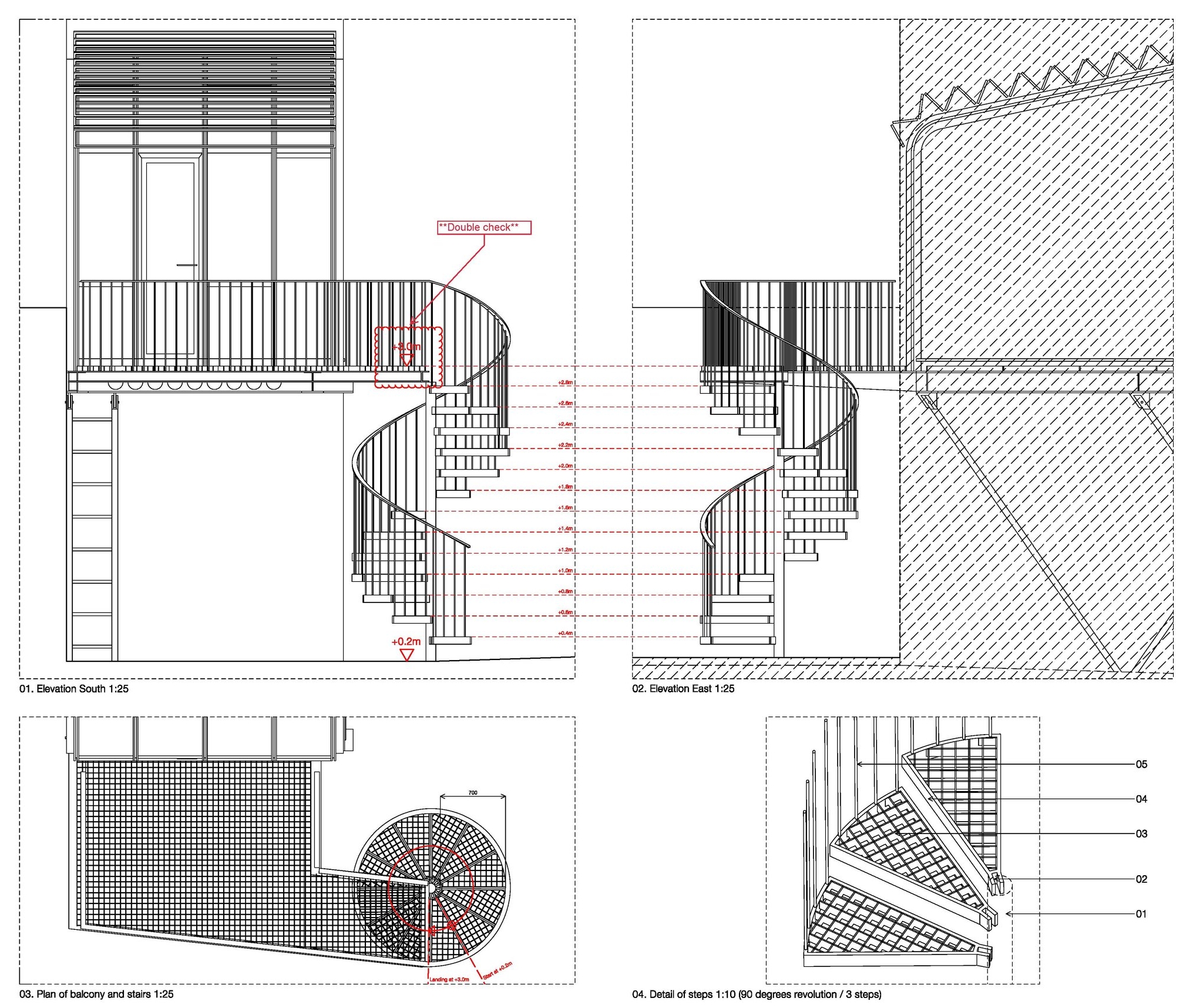 Spiral stair and balcony are bespoke industrial looking items to blend with the studio ethos