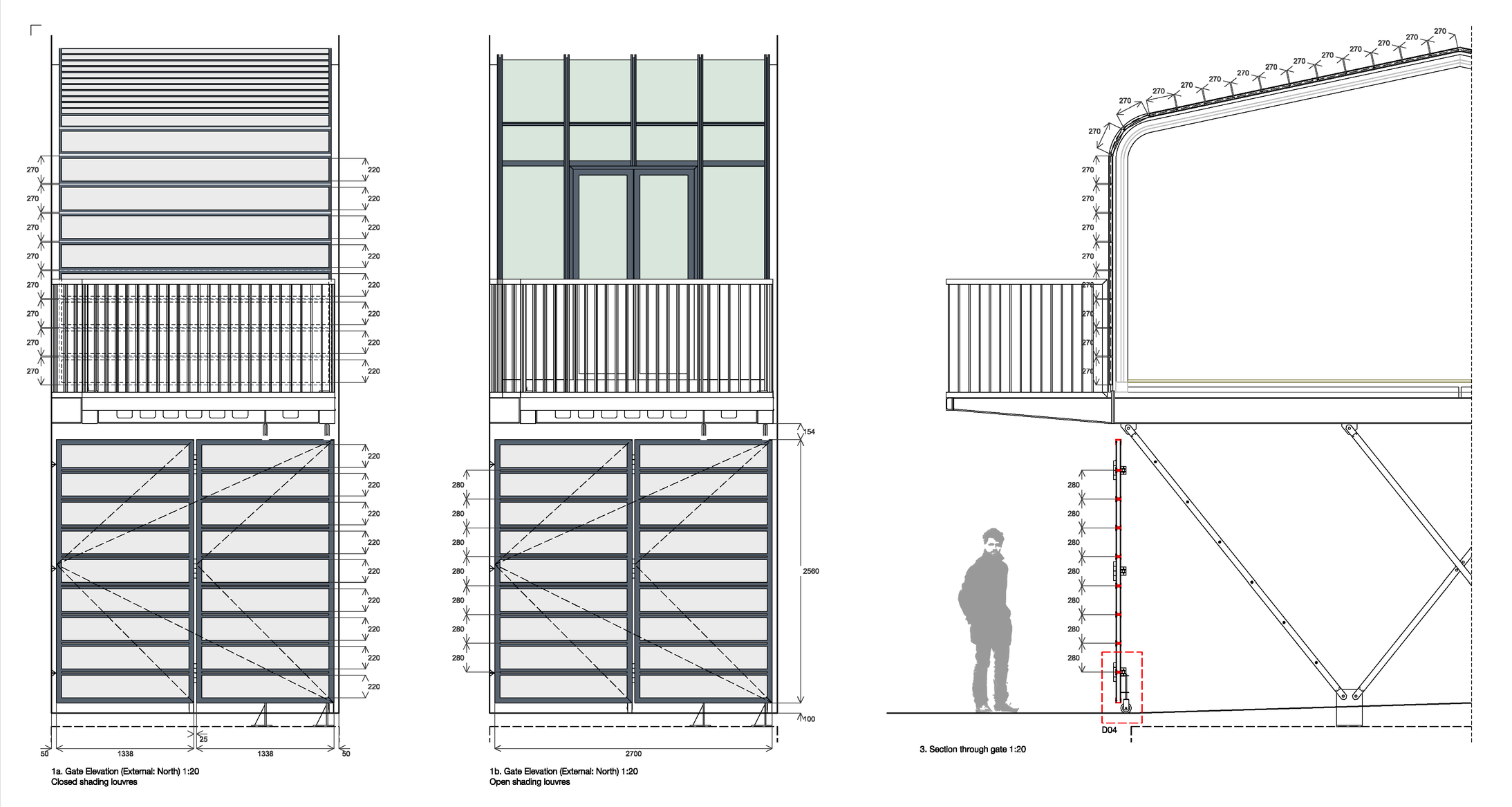 Shading system and ground floor gates were designed almost as a continuous curtain to preserve a sense of continuity