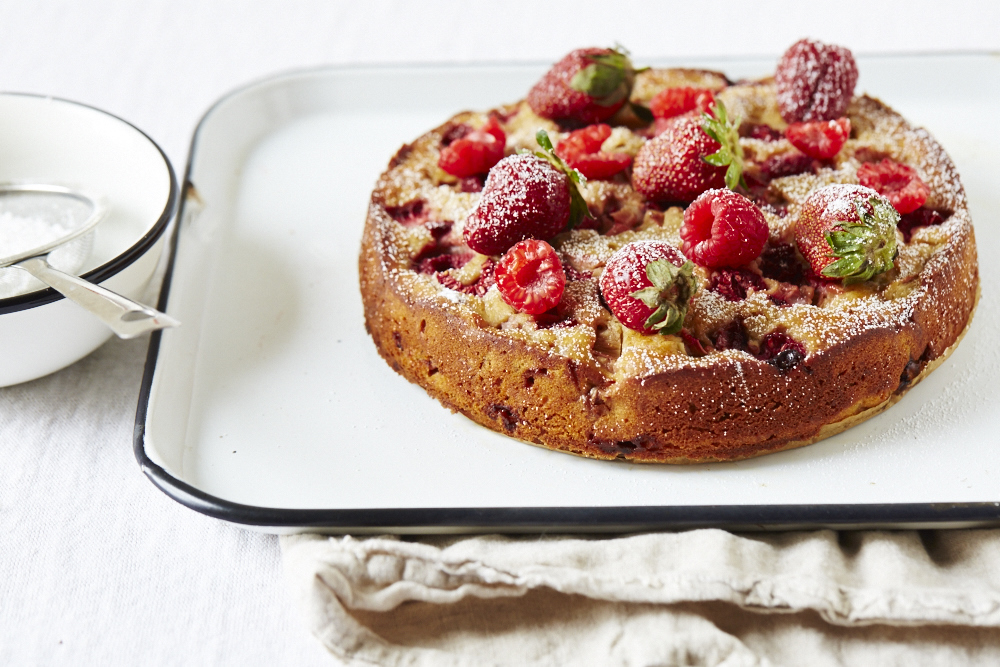 Strawberry Rhubarb Yogurt Cake (GF, V)