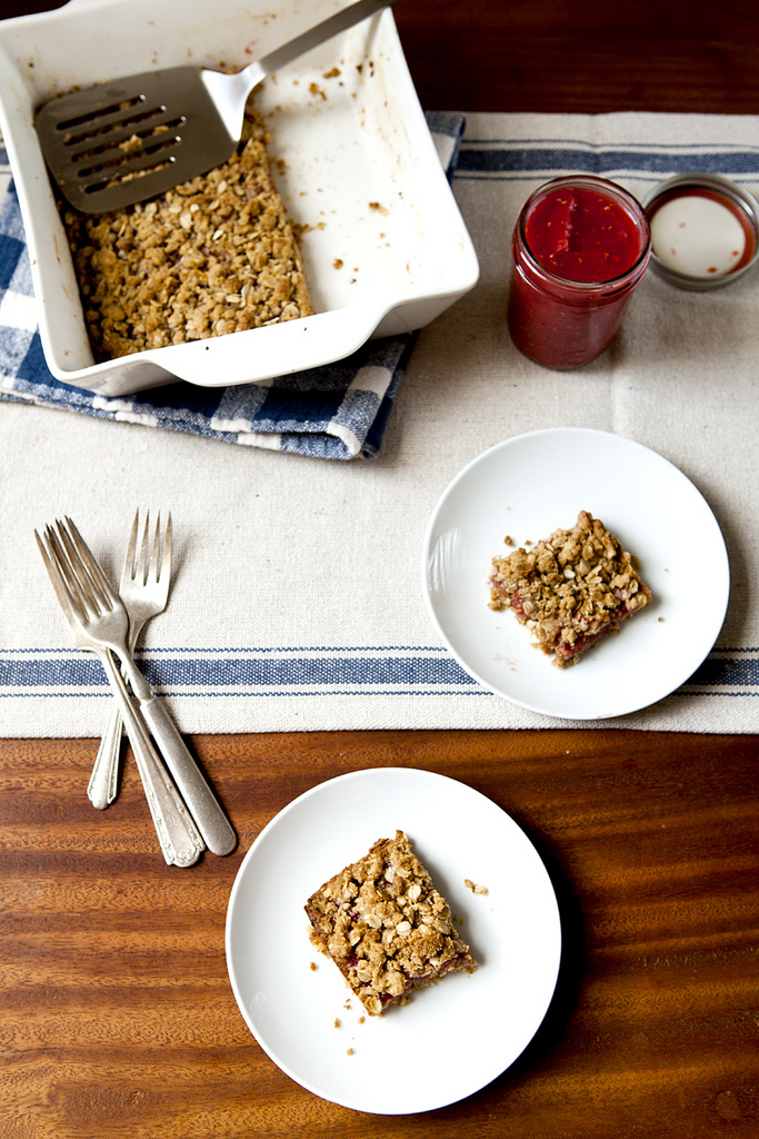 Brown Butter Oat Bars with Rhubarb & Raspberry (GF, V)