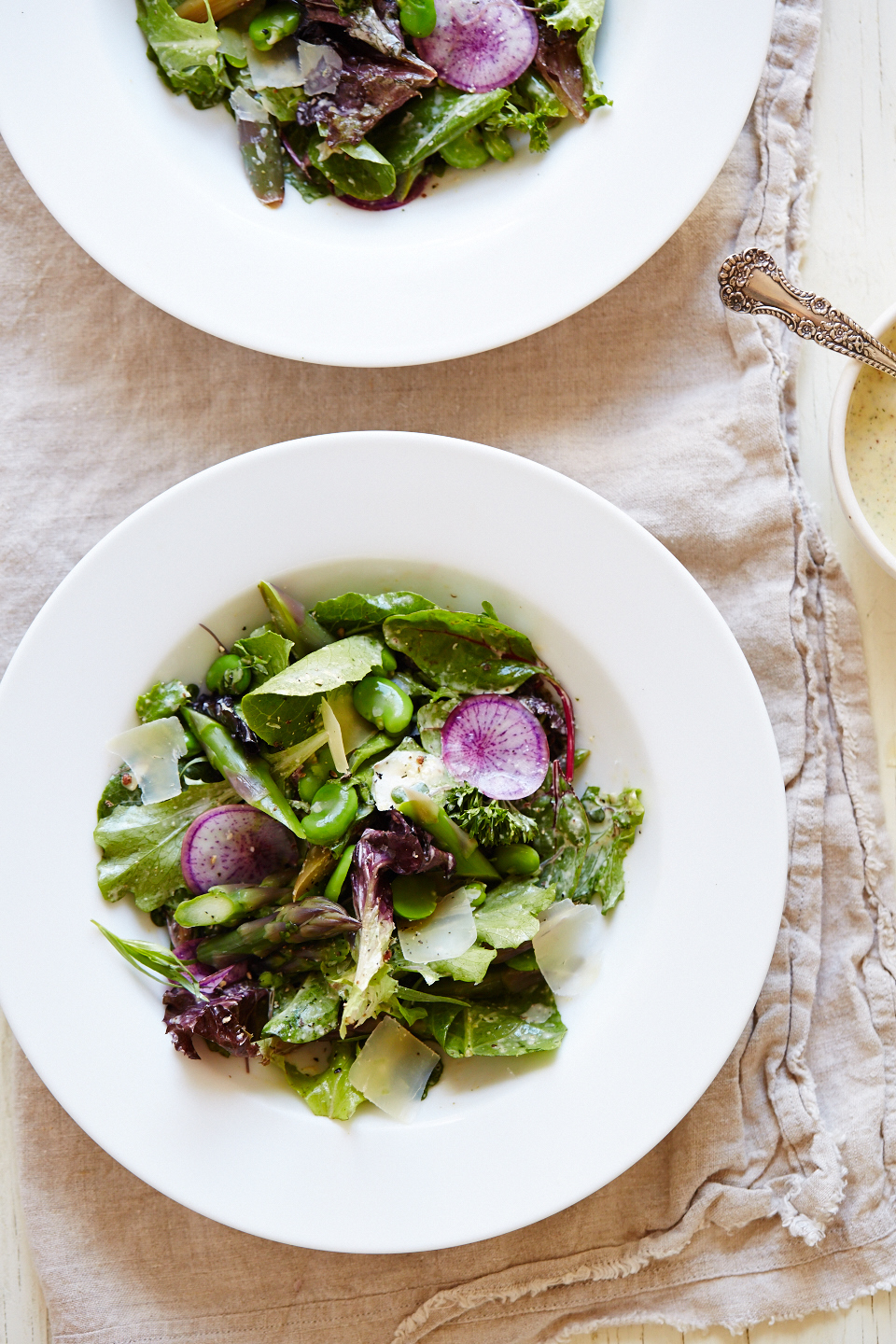 Asparagus Fava Salad with Anchovy Mustard Vinaigrette (GF)