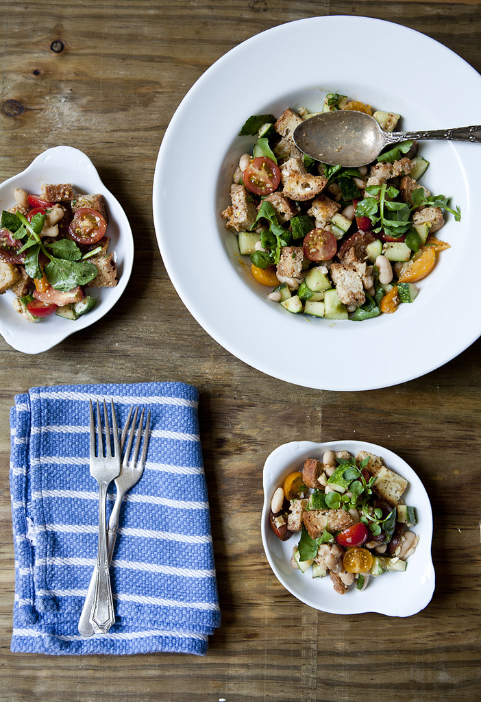 Panzanella with Tomatoes, Cannellinni Beans, Watercress (GF, V+)