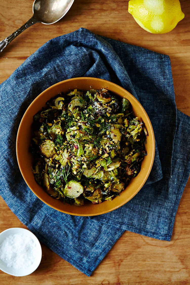 Roasted Brussels Sprouts with Dill & Pistachio (GF, V)