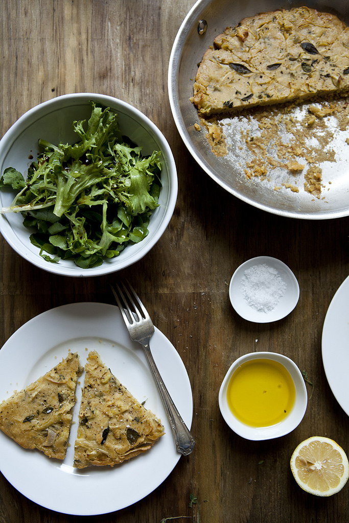 Chickpea Socca with Marjoram & Leeks (GF, V+)