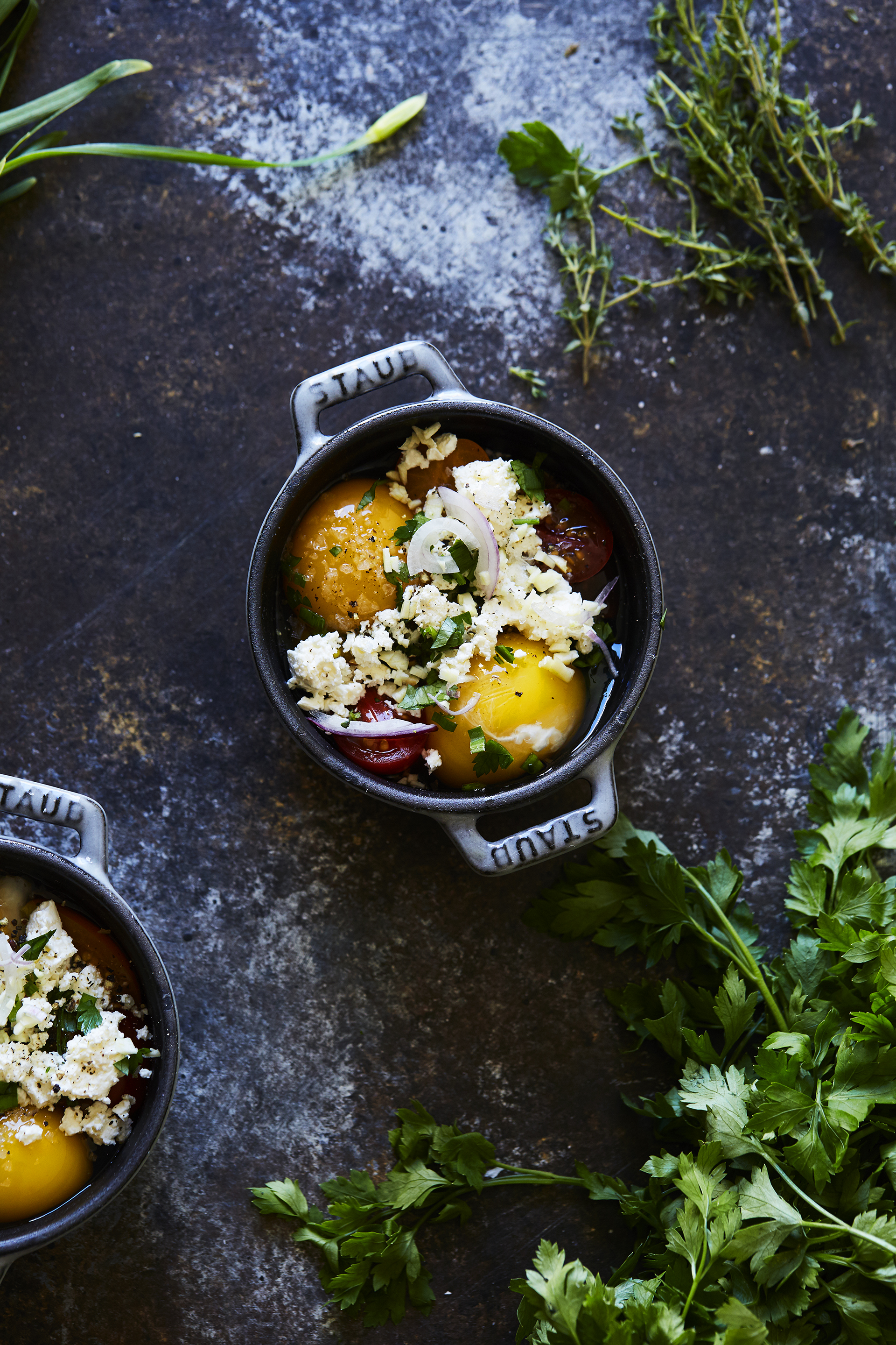 Herbed Baked Eggs, Red Onion, Feta & Chives (GF, V)