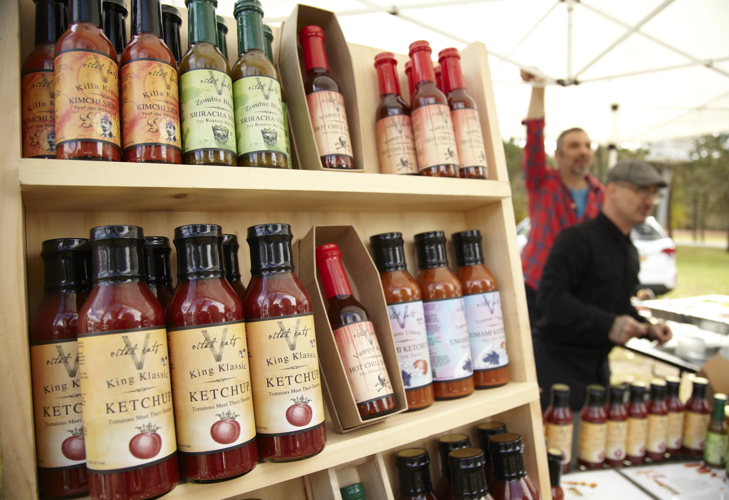Vital Eats Sauces for sale at the Spa City farmers market in Saratoga Springs, NY.
