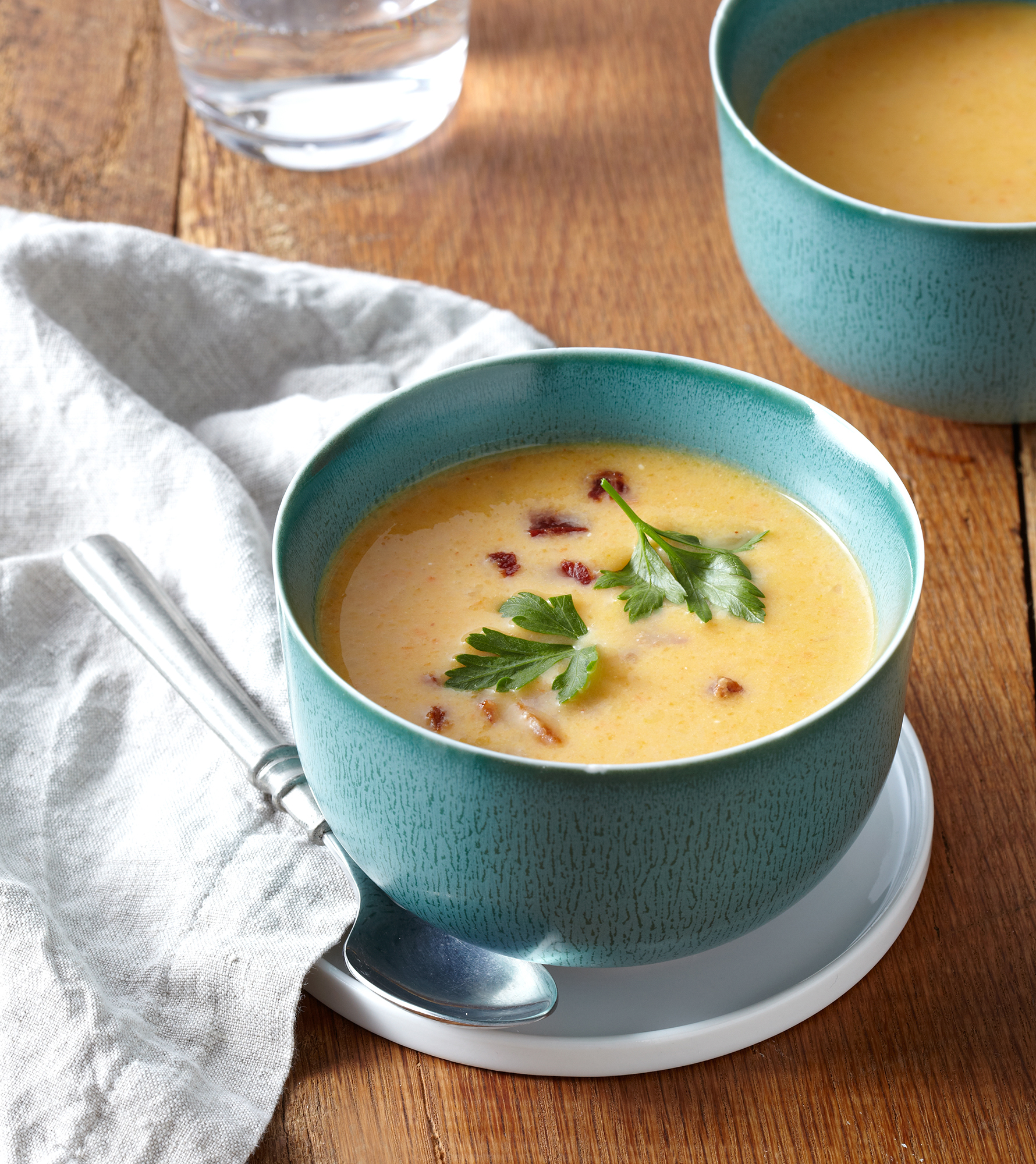 Creamy soup in a bowl.