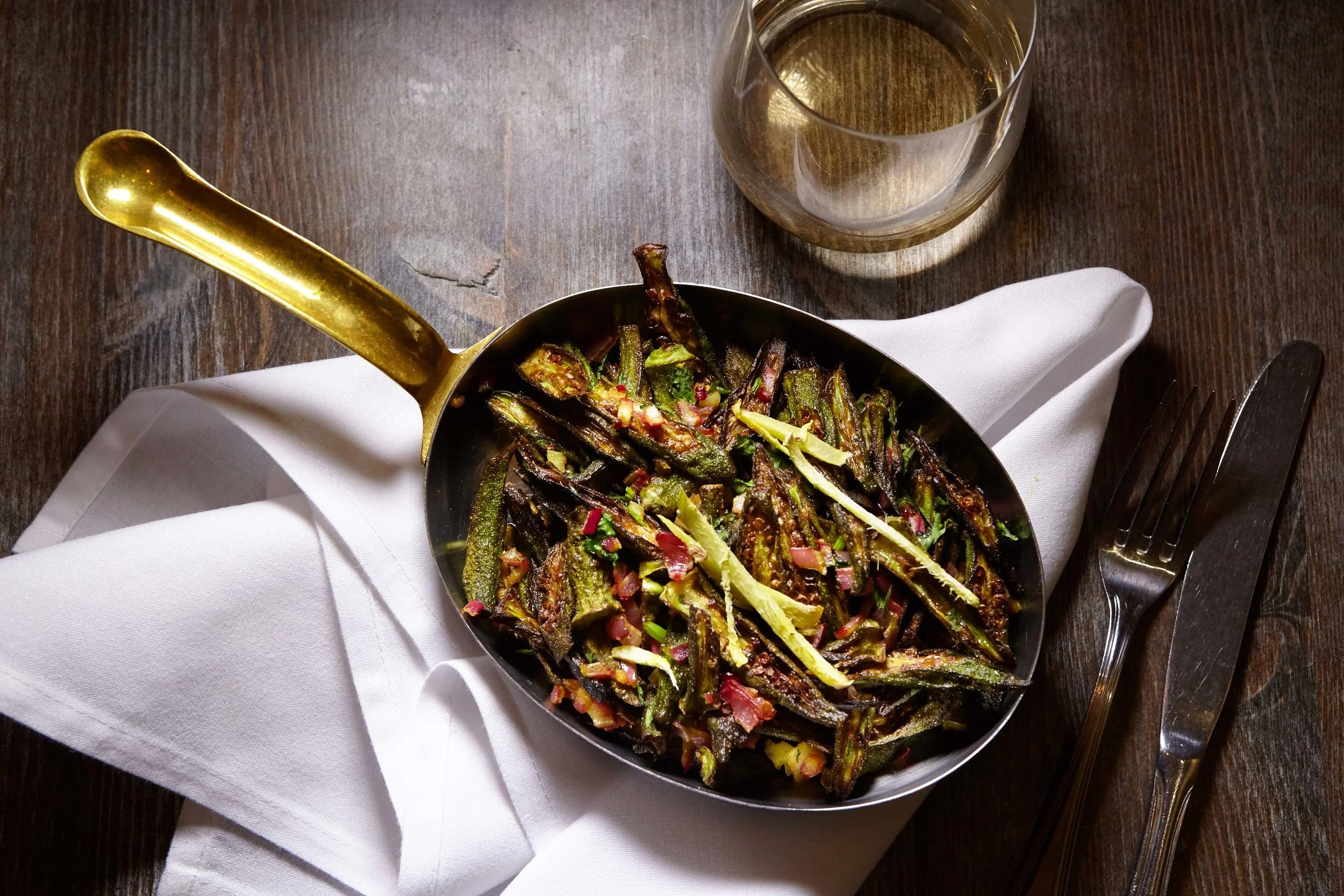 Khatti Bhindi (sauteed okra) at Sahib.