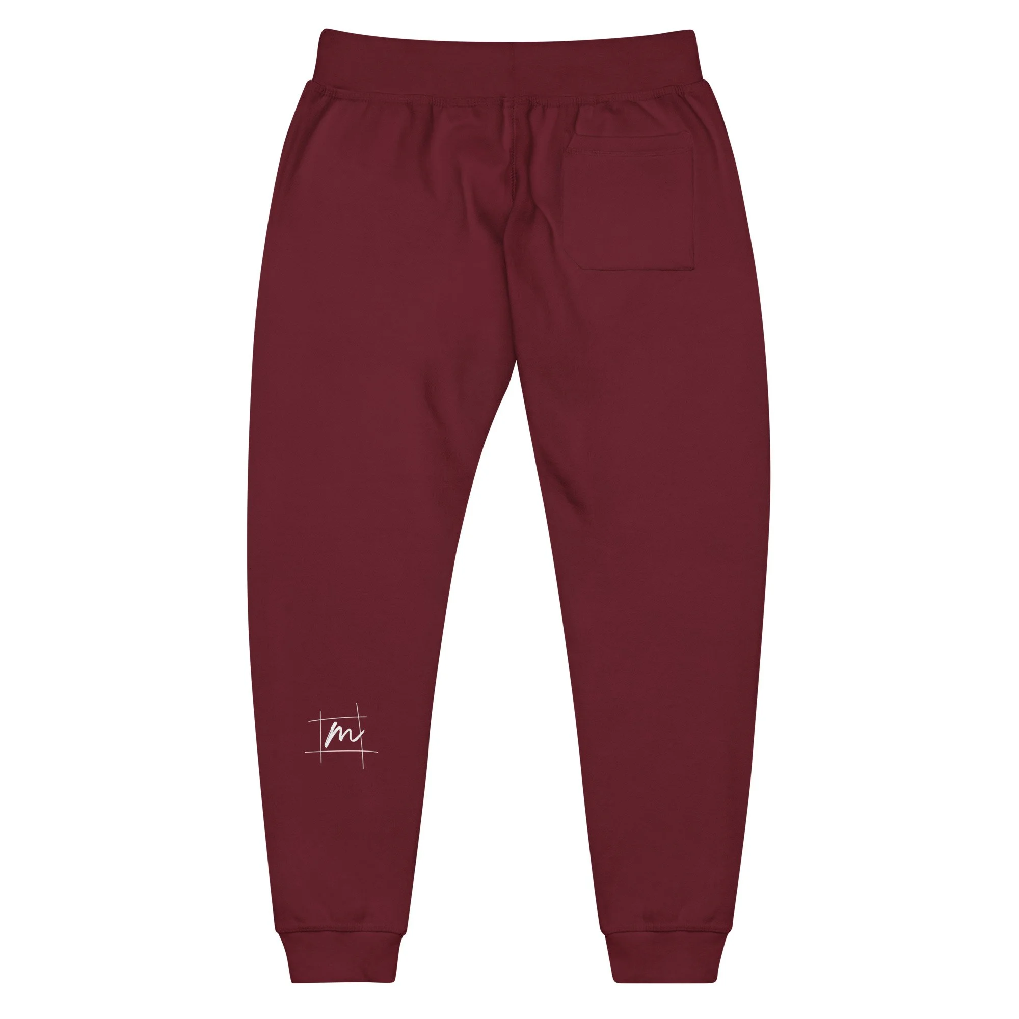 unisex-fleece-sweatpants-maroon-back-68ae6a6ceebc6.jpg