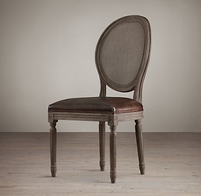Restoration Hardware - Vintage French Round Cane Back Leather Side Chair 