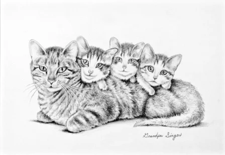 pencil drawing mama and bay cats dale singer.jpg