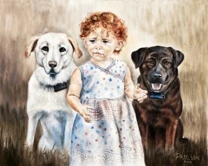 Little Girl with Dogs