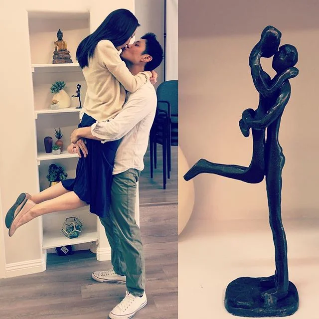 βLife imitates art. Art imitates life.β Loving Jessica and Jacobβs lift from rehearsal today for their #firstdance ππ°π» #love #wedding #dancer #bronzestatue #art #takemyleadla #aboutthework #amylawrenceballroomdance