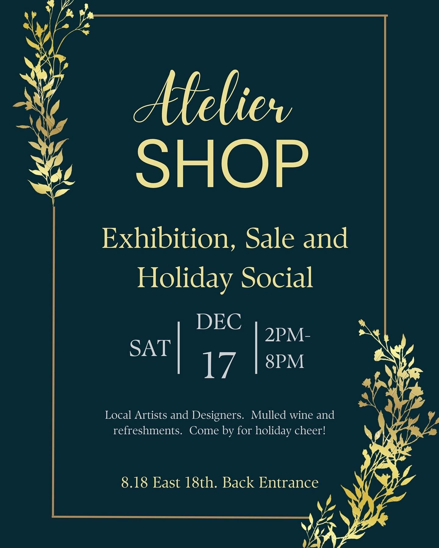 Atelier SHOP

8 east 18th Ave, through the back door. 
December 17th, 2-8pm

My ceramics will be available alongside some other fabulous goodies. 
Warm, cozy vibes with mulled cider.