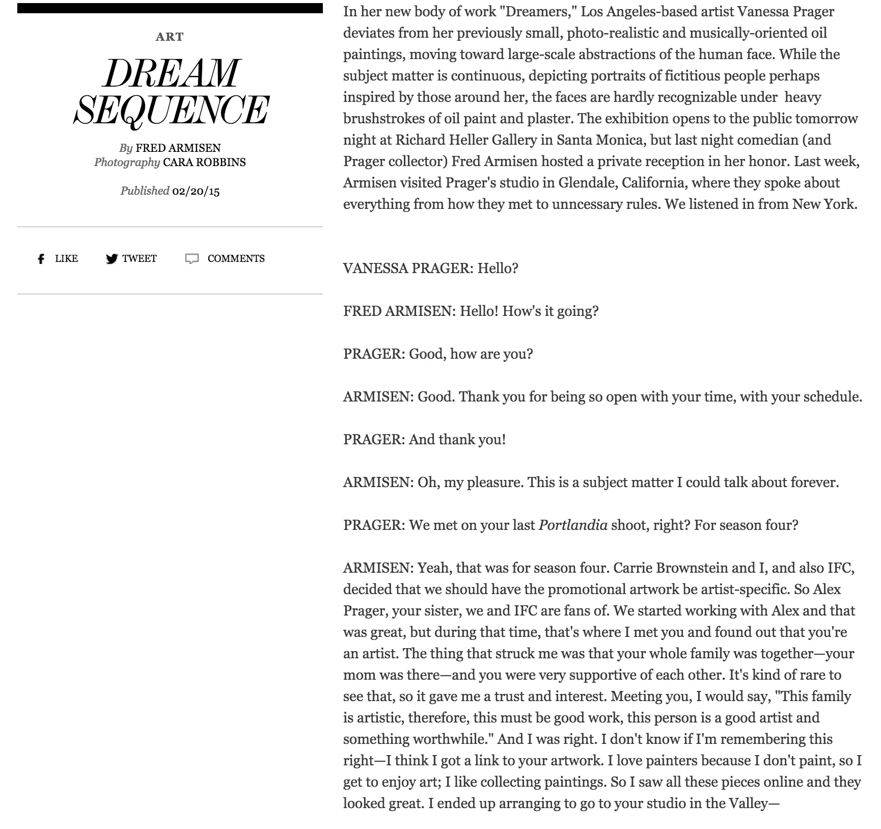  Interview Magazine,&nbsp; Dream Sequence   By Fred Armisen  Photos by Cara Robbins 