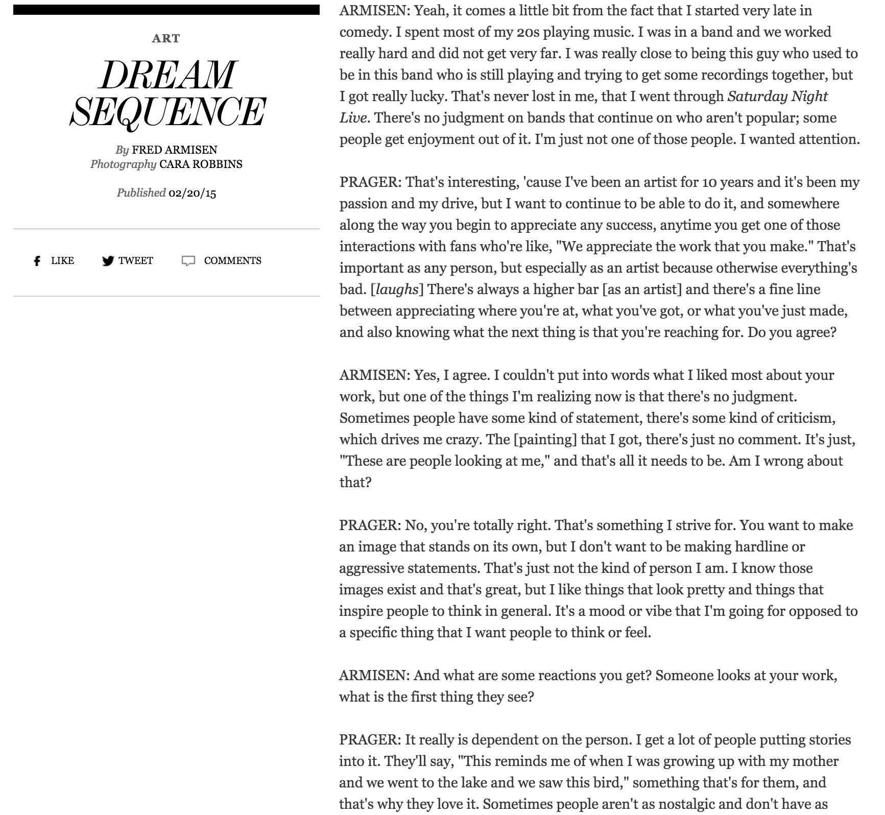  Interview Magazine,&nbsp; Dream Sequence   By Fred Armisen  Photos by Cara Robbins 