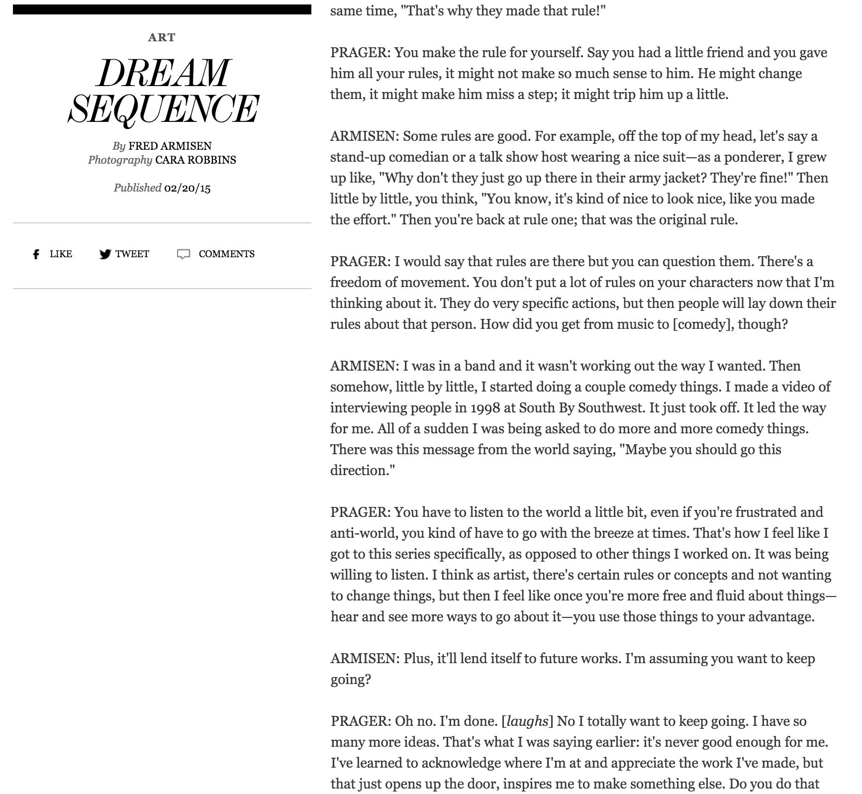  Interview Magazine,&nbsp; Dream Sequence   By Fred Armisen  Photos by Cara Robbins 