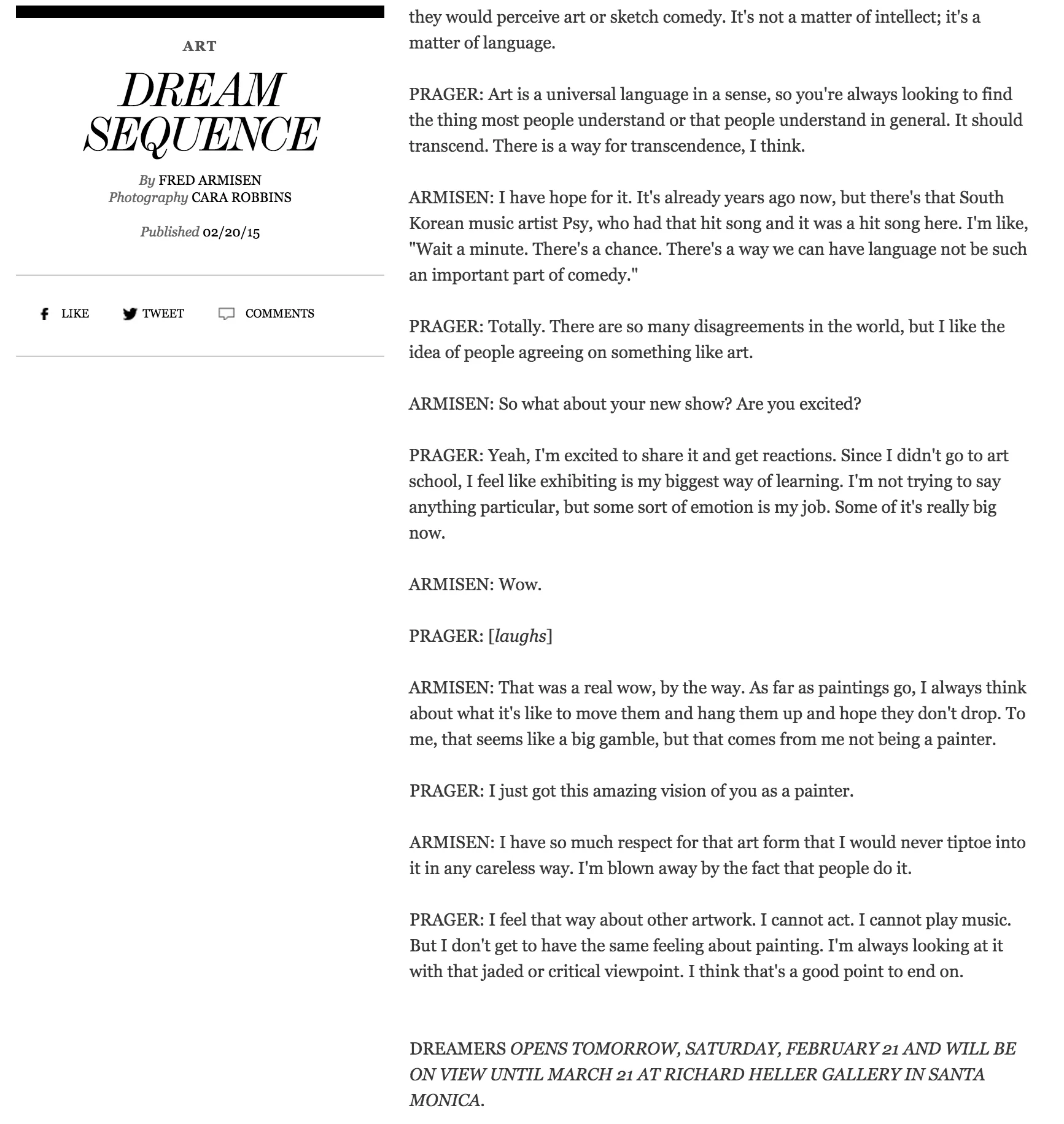 Interview Magazine,&nbsp; Dream Sequence   By Fred Armisen  Photos by Cara Robbins 