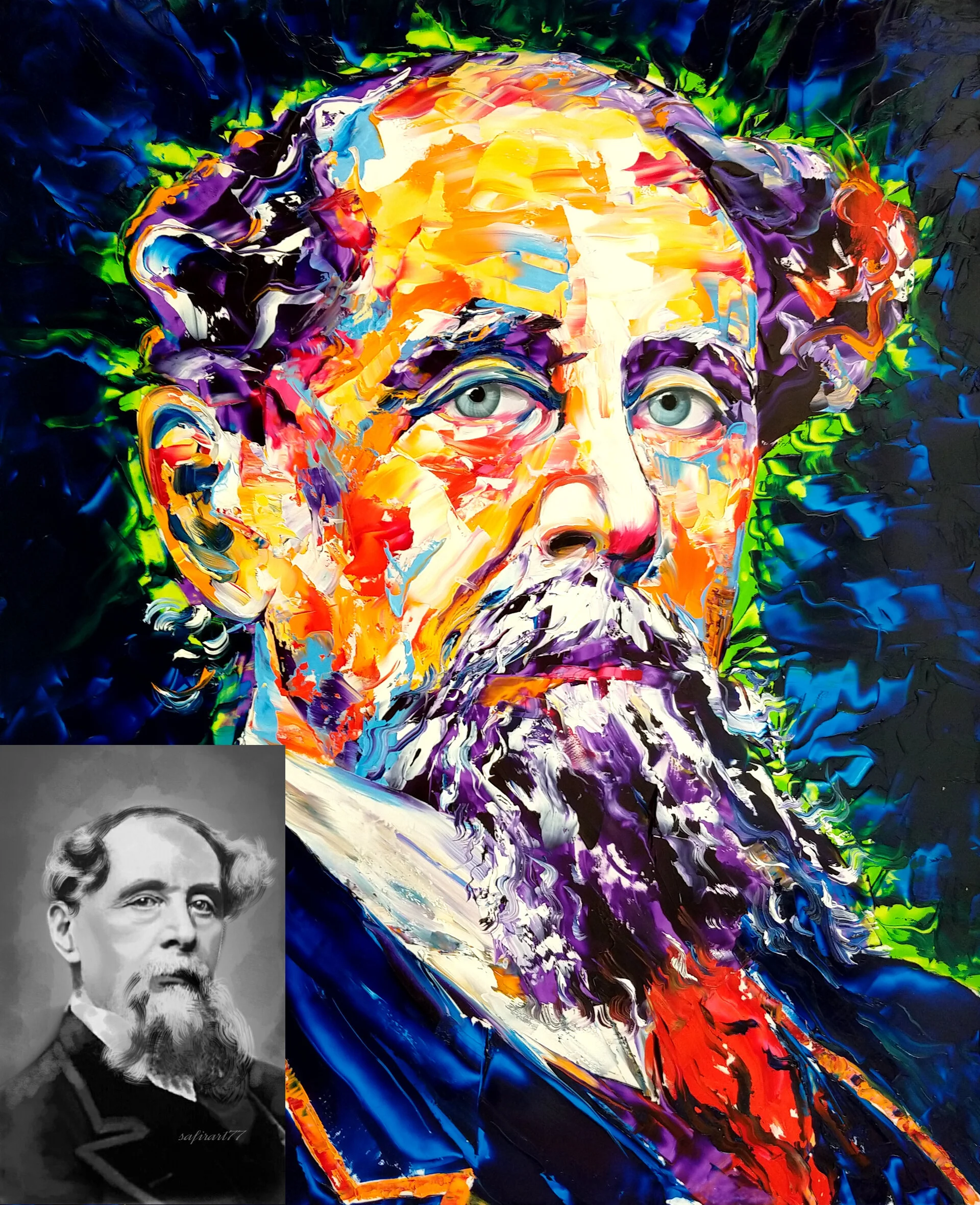Commission Example: Charles Dickens; This is an example of my PALETTE KNIFE style in oil.