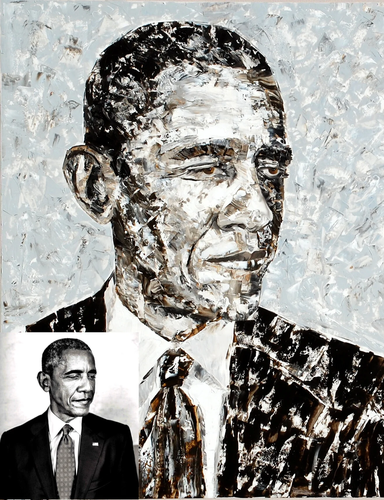 Commission Example: Obama; This is an example of my PALETTE KNIFE style in oil.