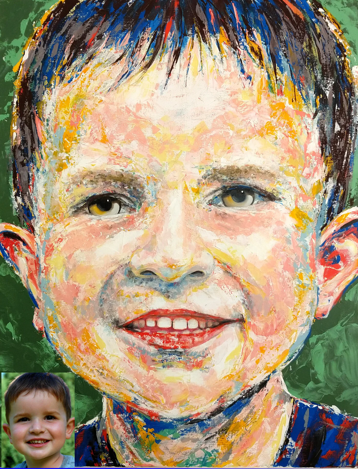 Commission Example: Bennett; This is an example of my PALETTE KNIFE style in acrylic.