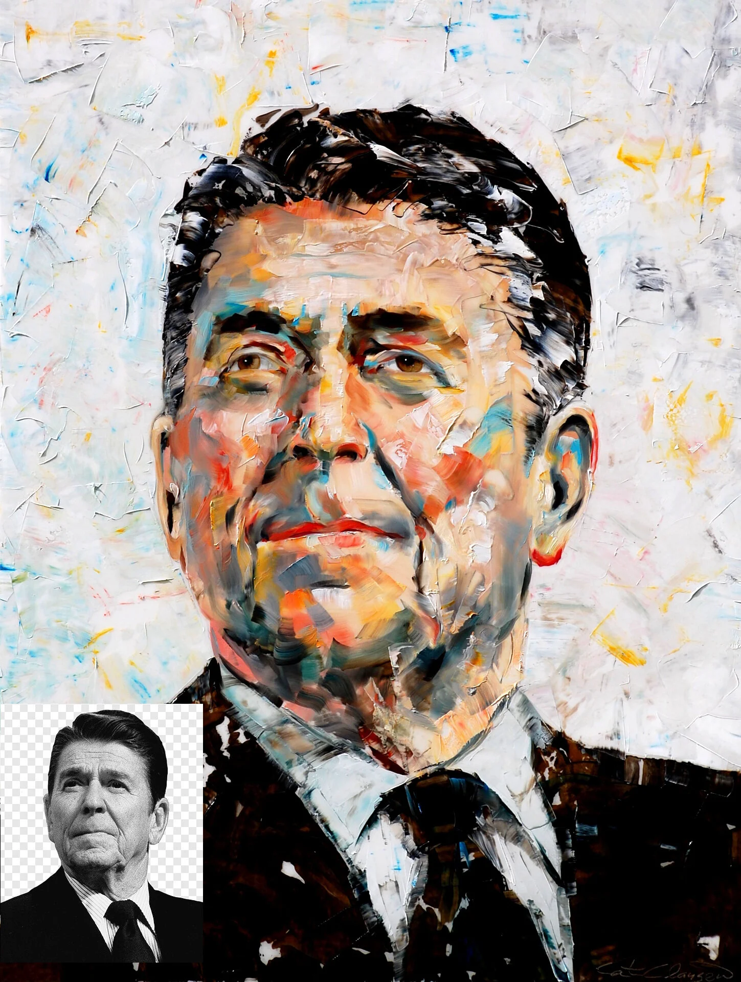 Commission Example: "Reagan; Looking Forward;" This is an example of my PALETTE KNIFE style in oil.
