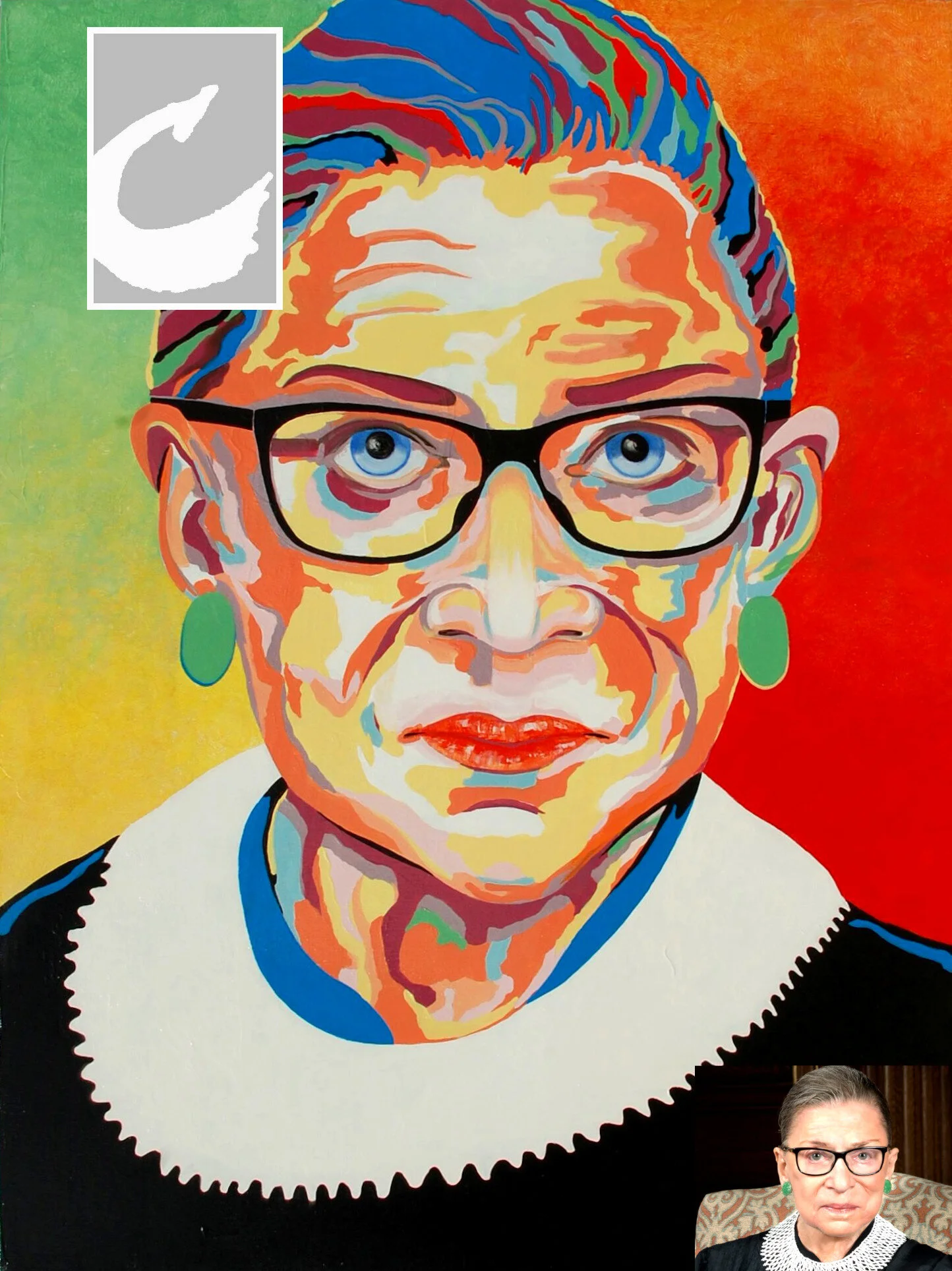 Commission Example: RBG: Ruth Bader Ginsburg; This is an example of my PANTONE style in acrylic.