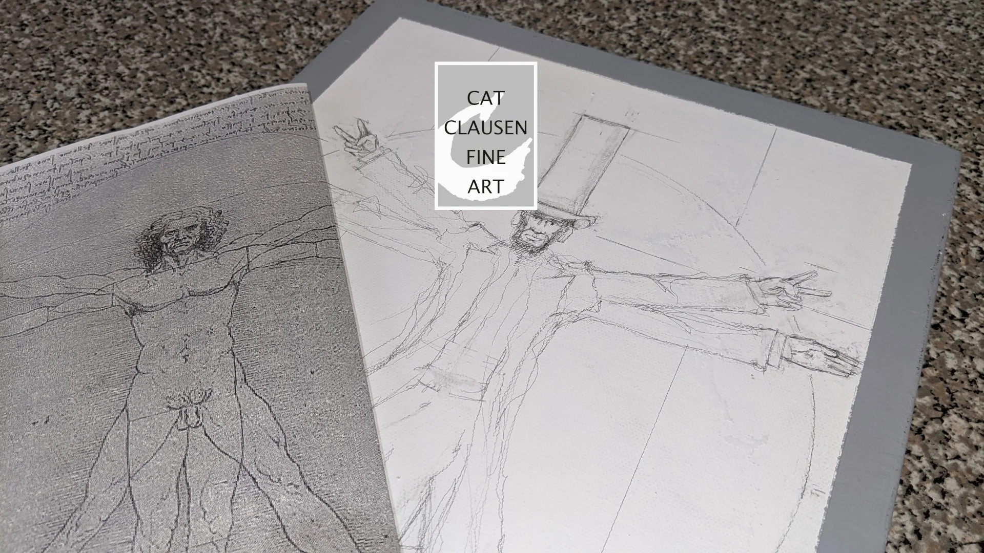 Pencil drawing for LINCOLN: Ravensburger Man; Homage to Leonardo da Vinci