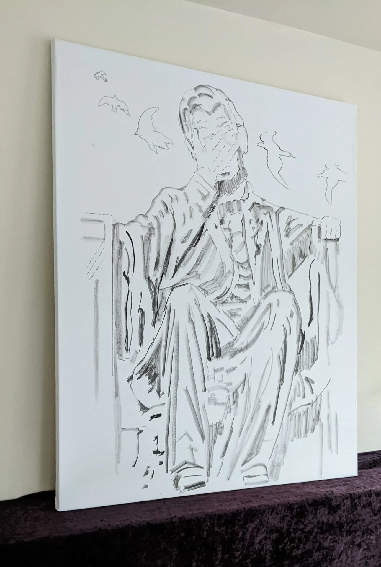 I have created the layout in black gesso on the stretched canvas.