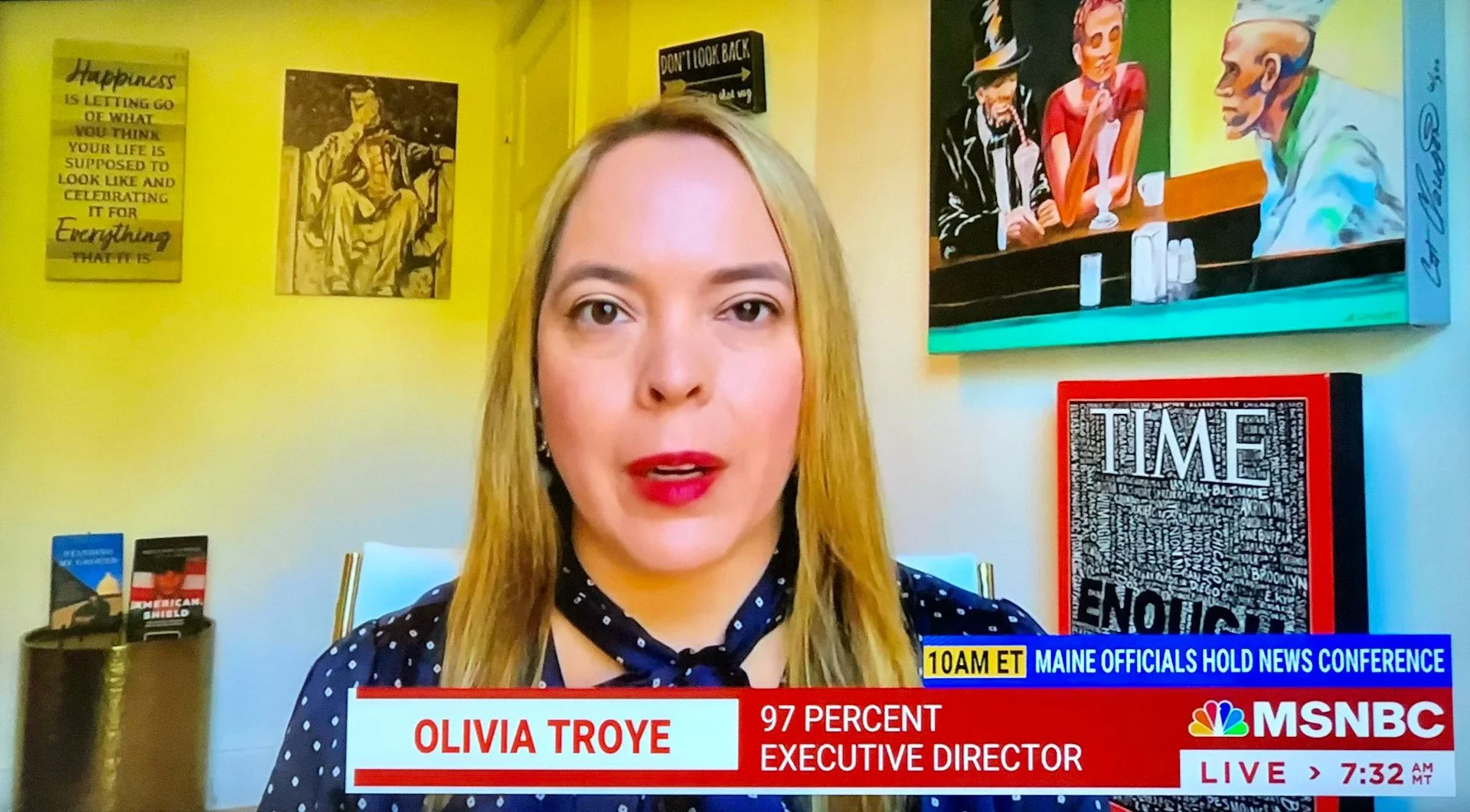 Olivia Troye showcases two of my artworks on her "backwall" during a TV segment