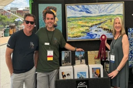 I'm receiving the purchase award from Show Director Dave Hennessy (on right) and Board of Dir. Civic Collection Chair, Tim Smith (on left) at the OLD STATE CAPITOL FAIR, Springfield, IL 2024. 