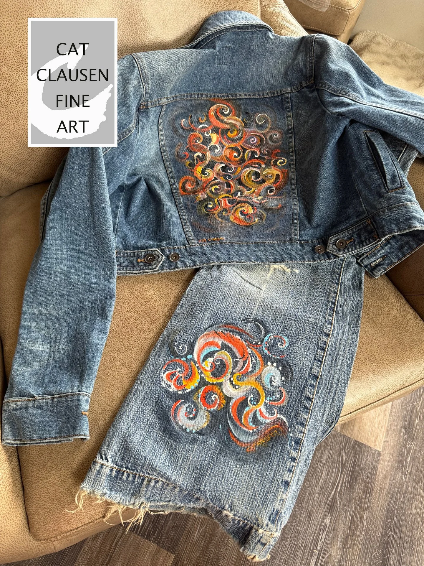 Custom Painted Blue Jean Jackets and Pants
