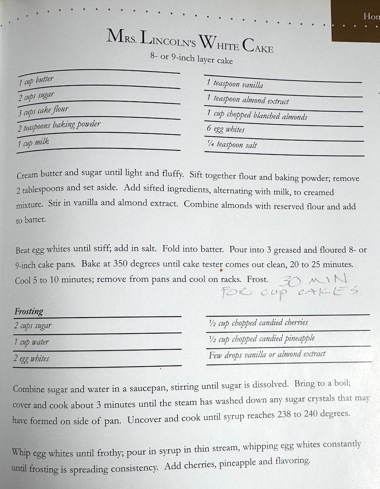Lincoln's Favorite White Cake Recipe