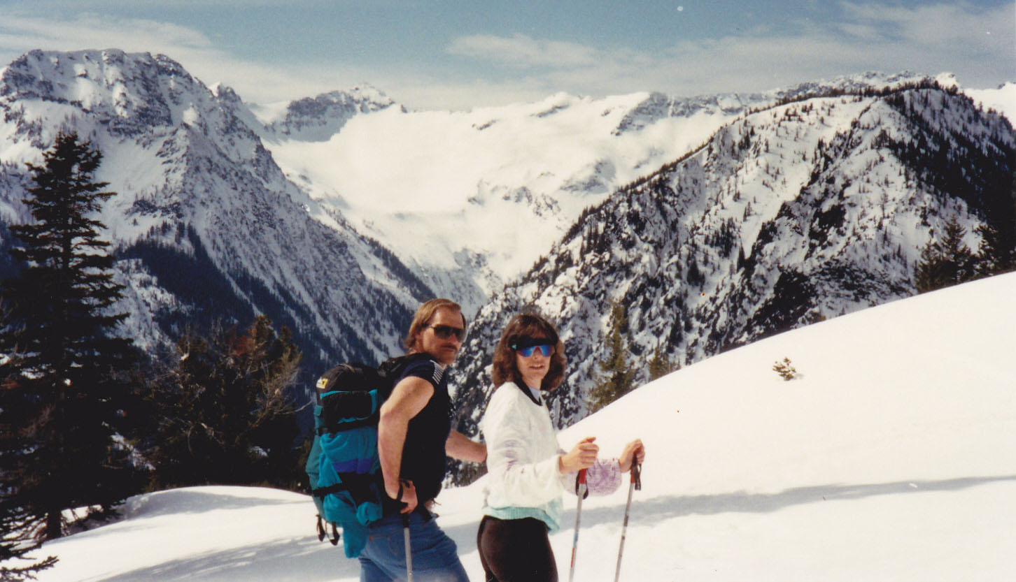 Backcountry skiing Scottish Lakes, Washington Cascades with Ron Gregg, May 1991.