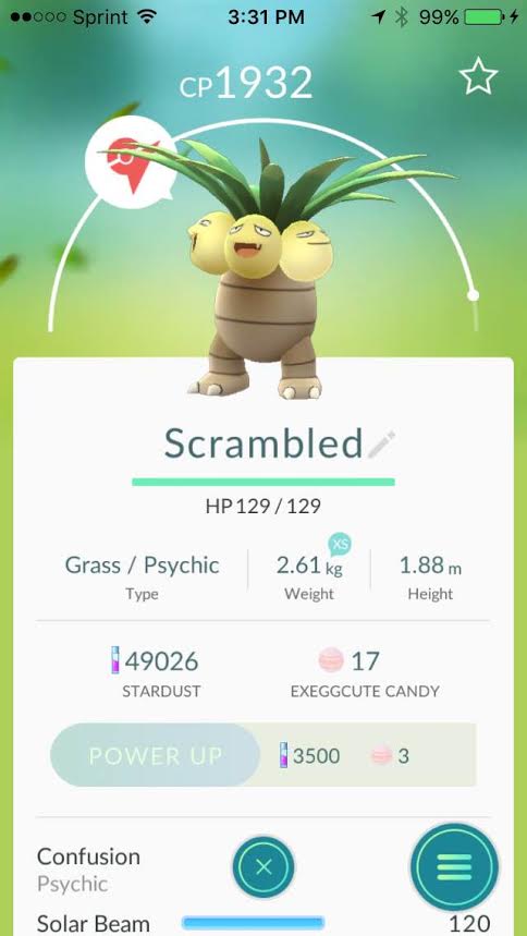This is my daughter's strongest character at the moment. It is called Exeggutor. At the moment it has the highest CP (Combat Power) and my daughter is happy about it. Photo by Alameda bail Bonds in Tulsa .
