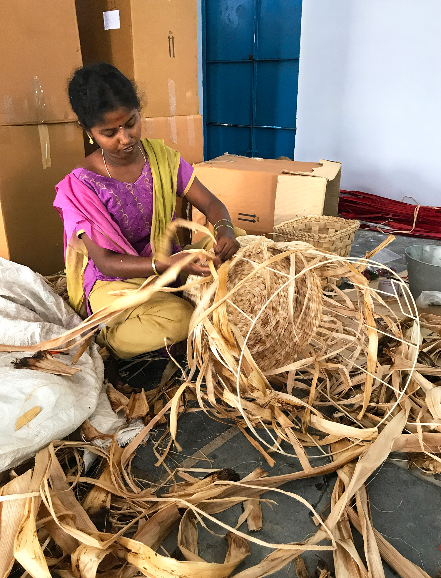 Weaving around a wire frame.