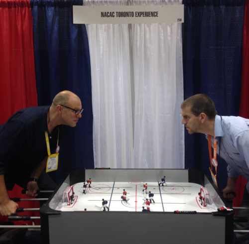Intense foos-hockey action at NACAC.