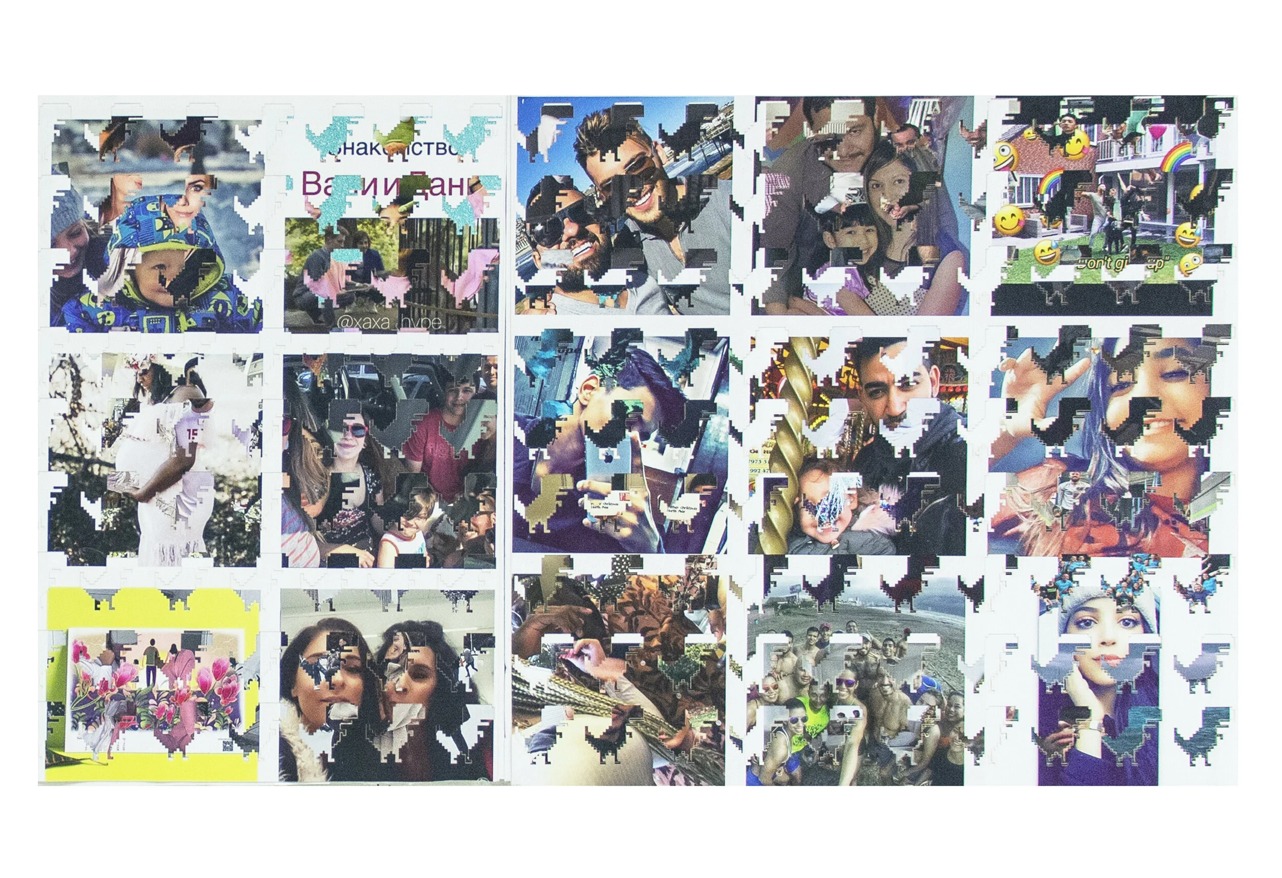 Brian Tarpley - "No Connections"; Google 'No Internet' Dinosaur laser etched onto Instagram images