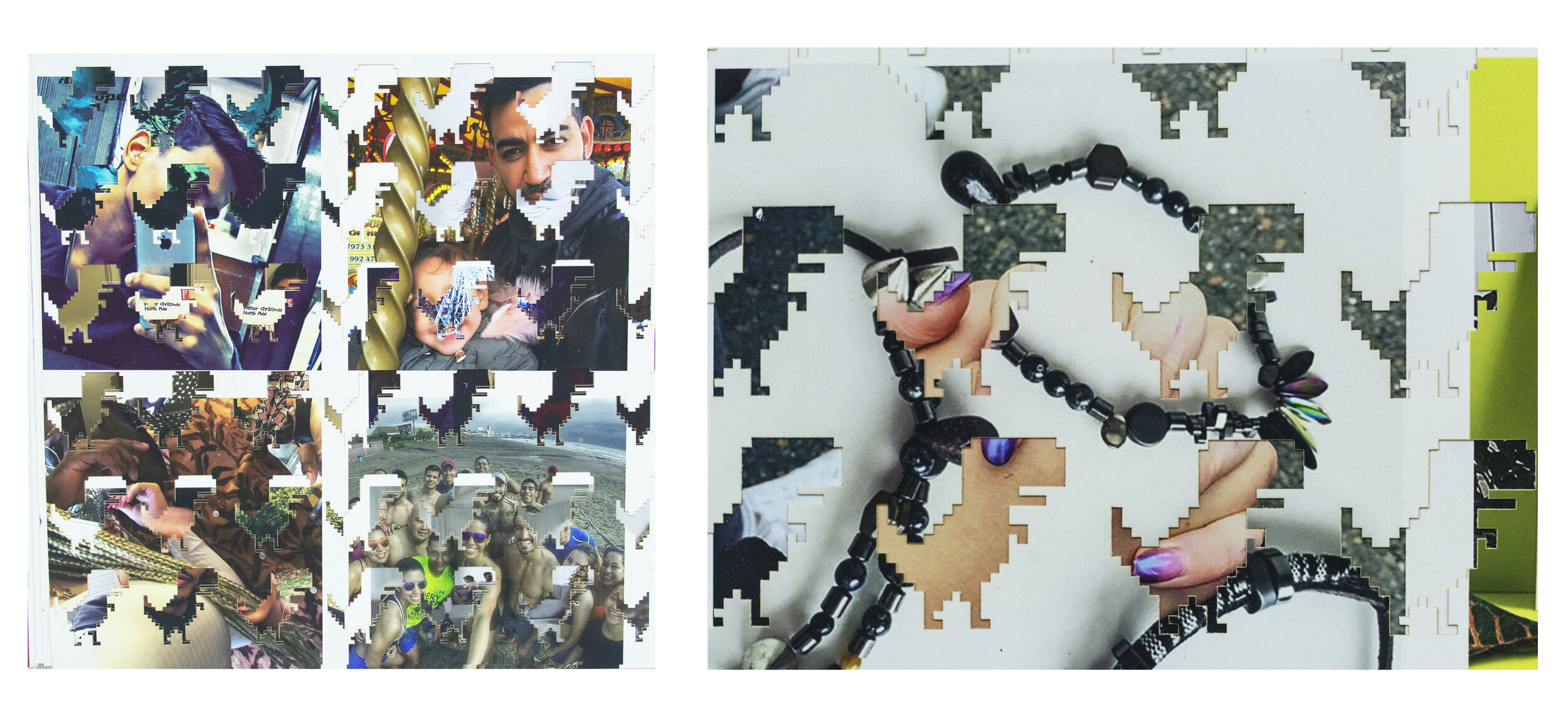 Brian Tarpley - "No Connections (details)"; Google 'No Internet' Dinosaur laser etched onto Instagram images