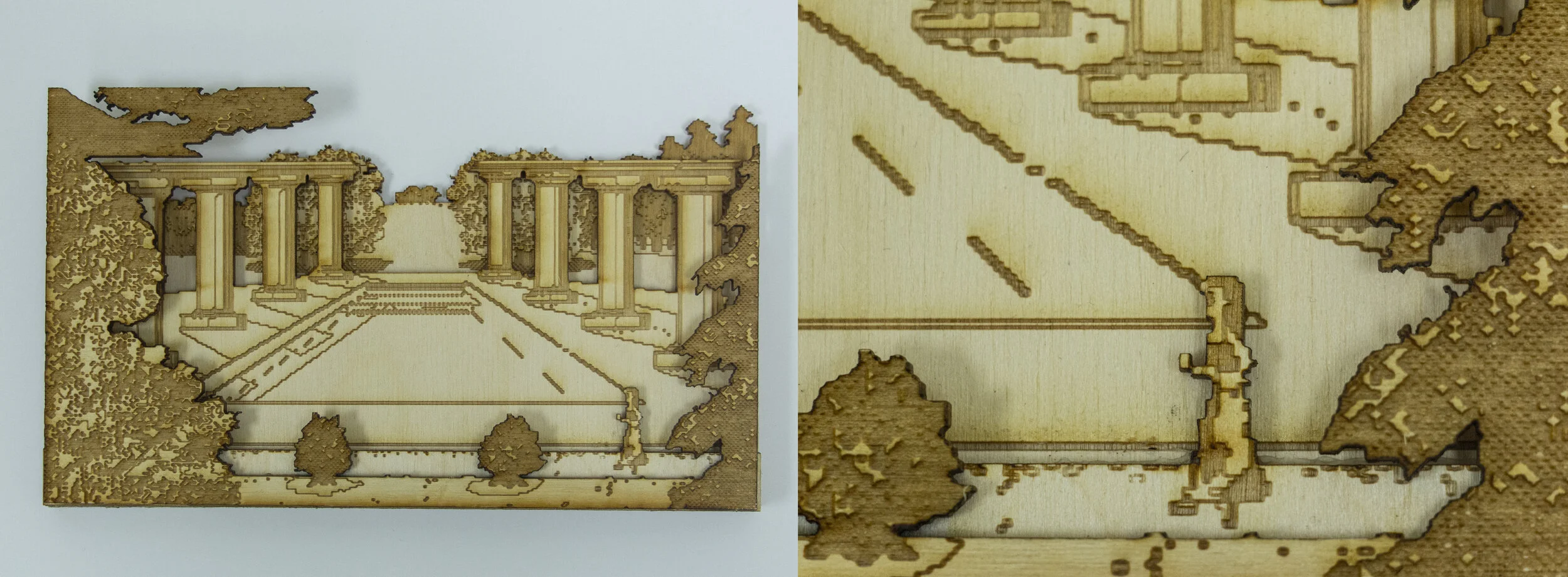 Kim Jones - "Kim's Quest v2.0"; Laser etched/cut of modified scene from vintage video game
