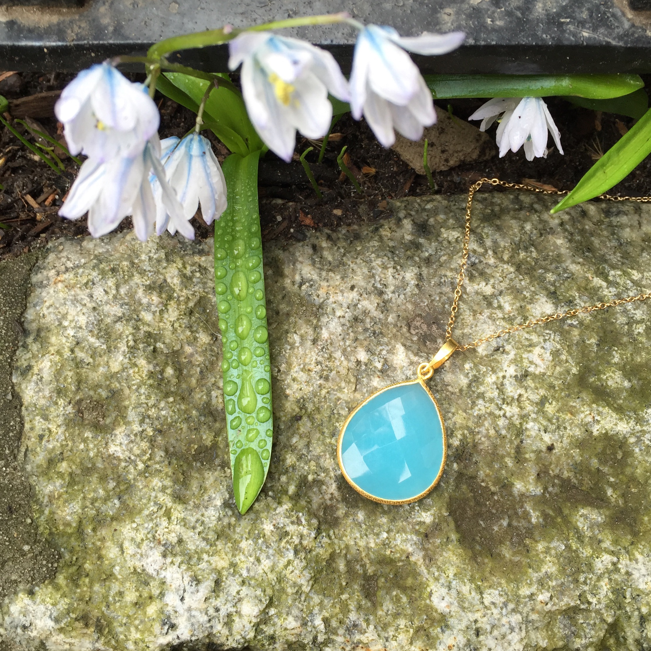 Blue Chalcedony Pear Long Necklace