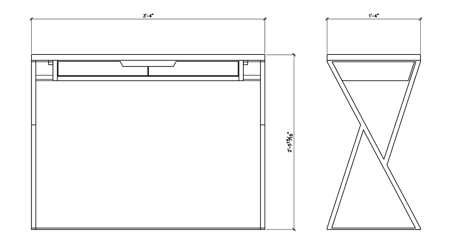Yk desk dimensions- By Cristian Arostegui for Arostegui Studio