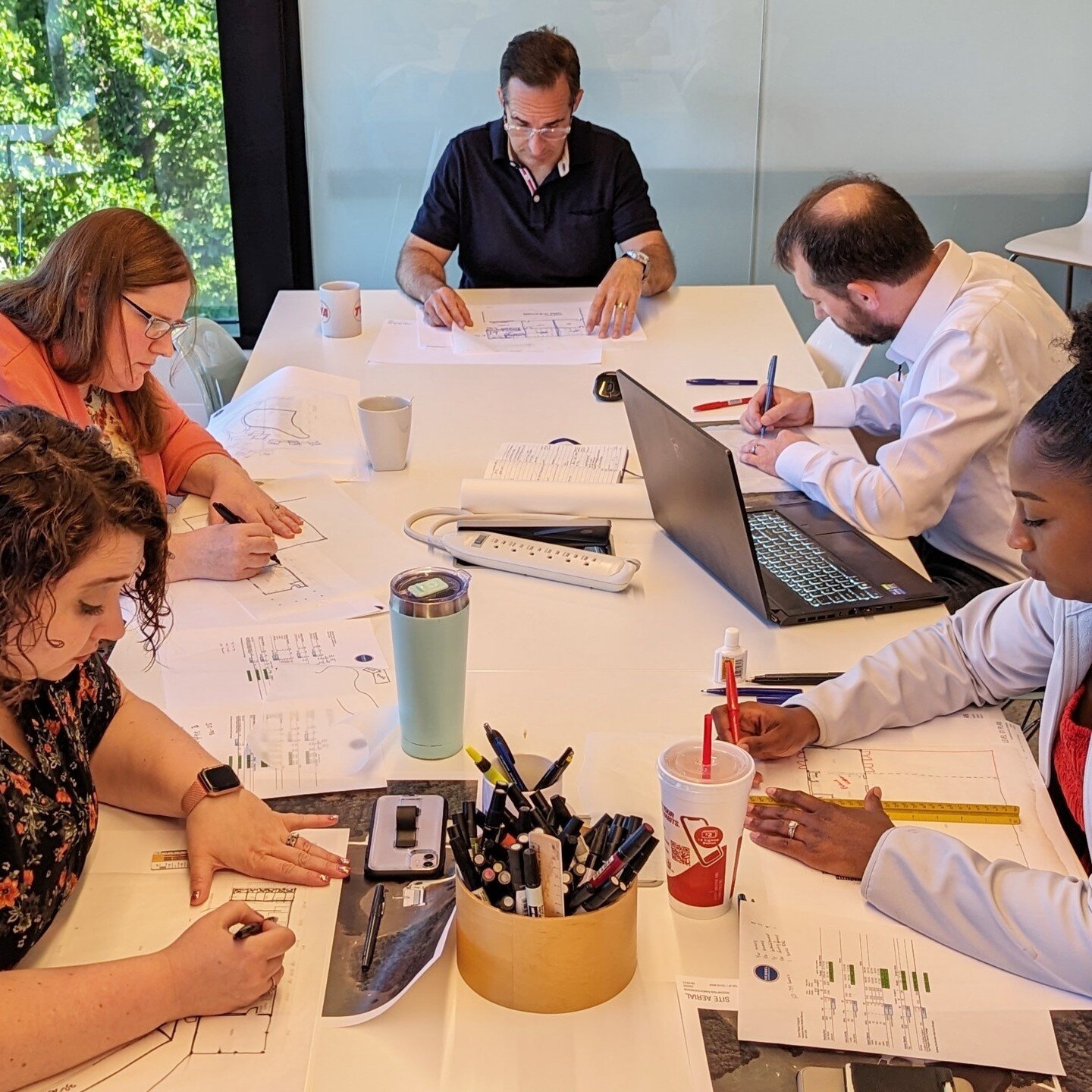 We recently came together as an office to have a charette. This involved collective brainstorming and developing site sketches. 

There are numerous benefits in crafting a design in this way:

- Enhanced Collaboration
- Efficient Problem-Solving
- In